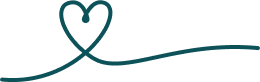 Teal heart line drawing with a trailing line