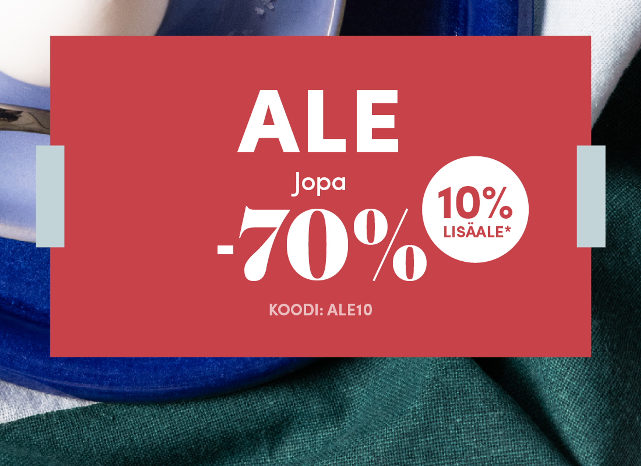 Red banner promoting a sale with up to 70% off, plus an additional 10% off using code ALE10.