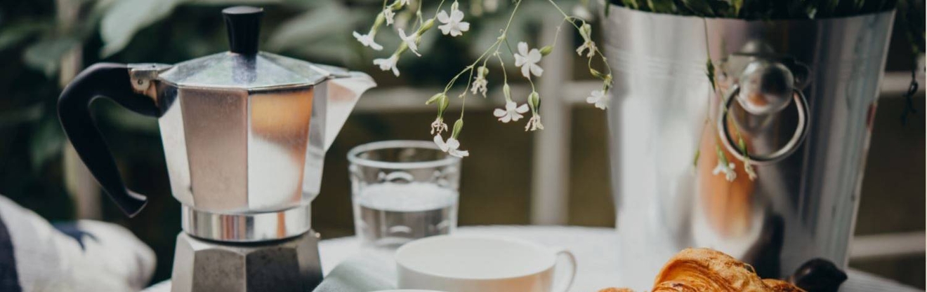 Mokabryggare i silver i blommig miljö