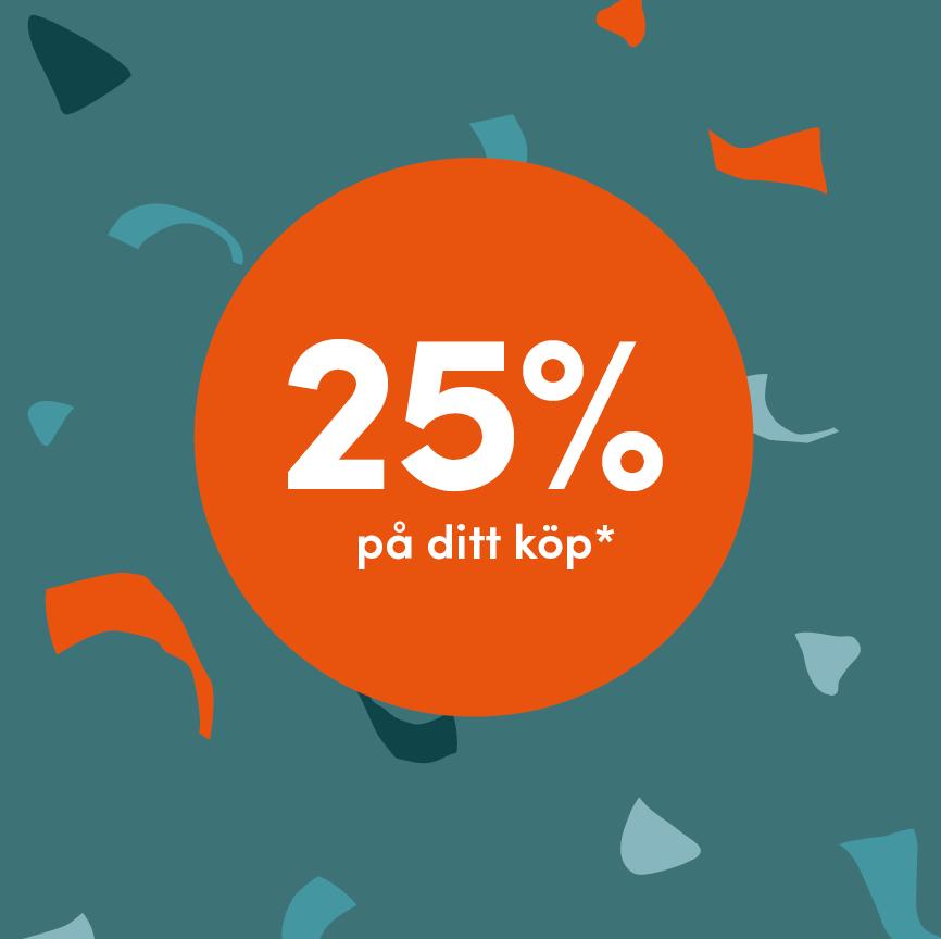 Grafisk bild till medlemsfesten med kampanjbudskapet 25% på ditt köp