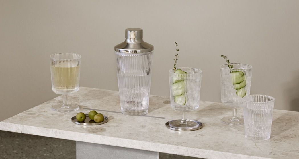 Glass og shaker fra Stelton Pilastro