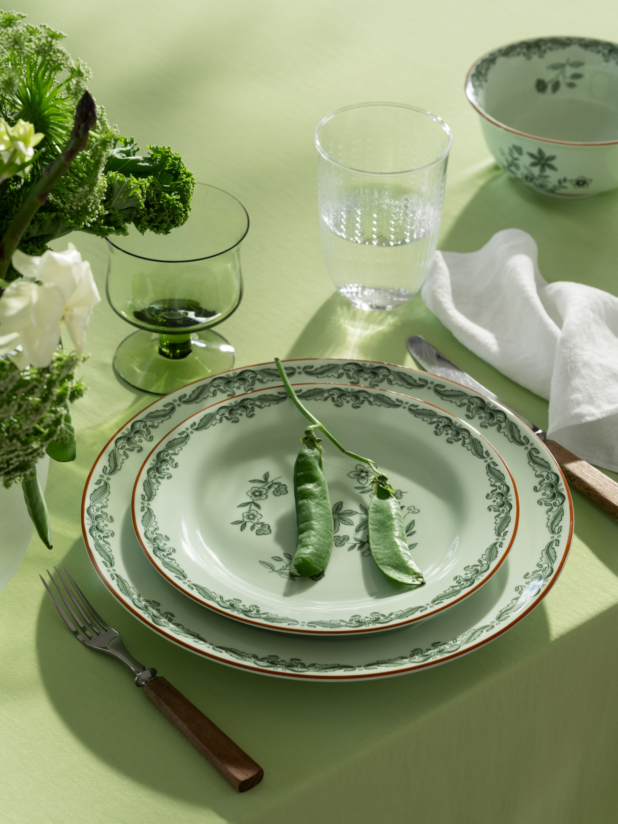 Kuvert borddekking med Ostindia Grønn