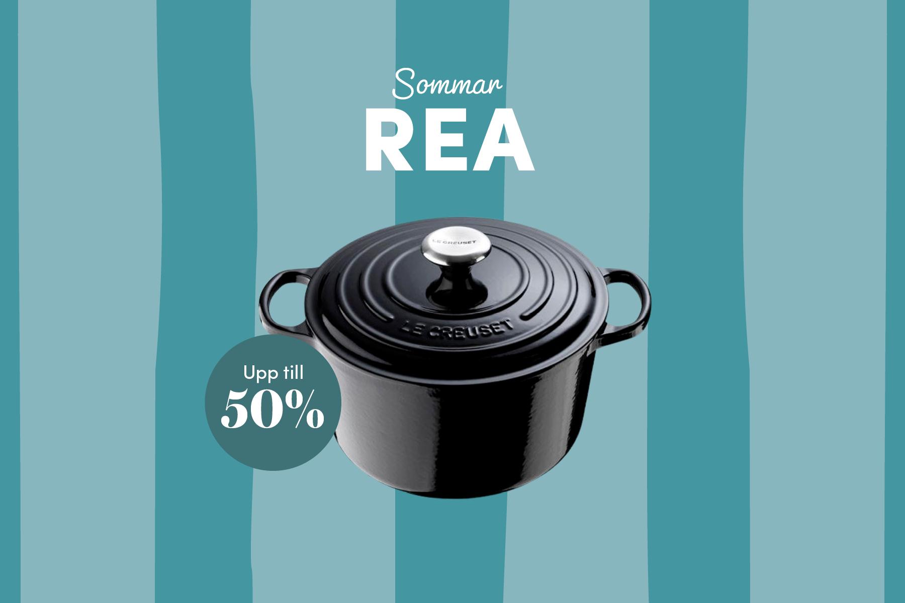 Sommarrea på svart Le Creuset-gryta med upp till 50 % rabatt.
