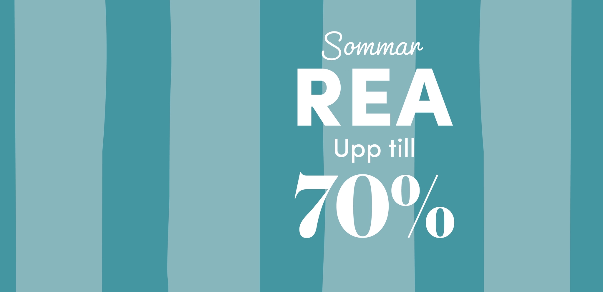 Banner med texten ”Sommarrea upp till 70%” mot turkosrandig bakgrund.