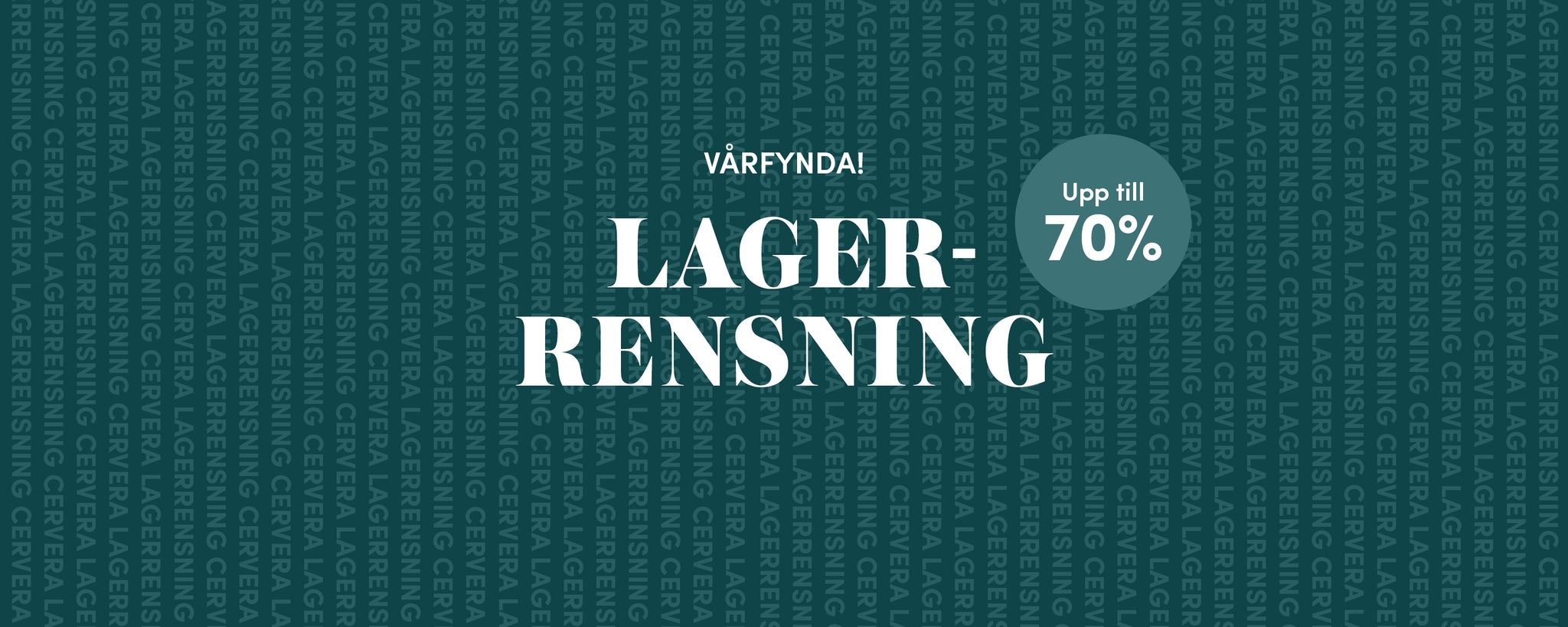 Reklambanner för "LAGER-RENSNING" med "Upp till 70%" rabatt.