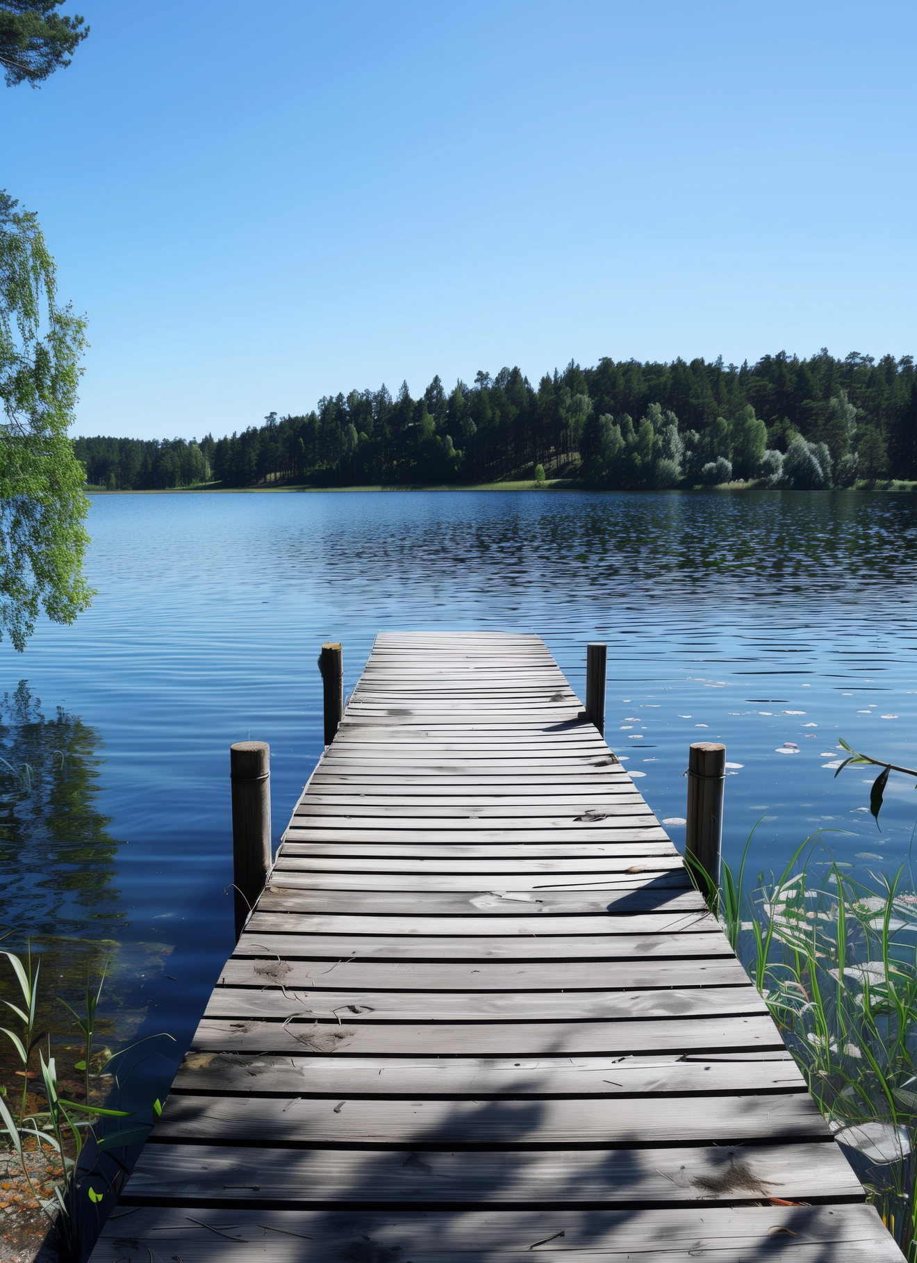En brygga vid en sjö i ett somrigt Sverige
