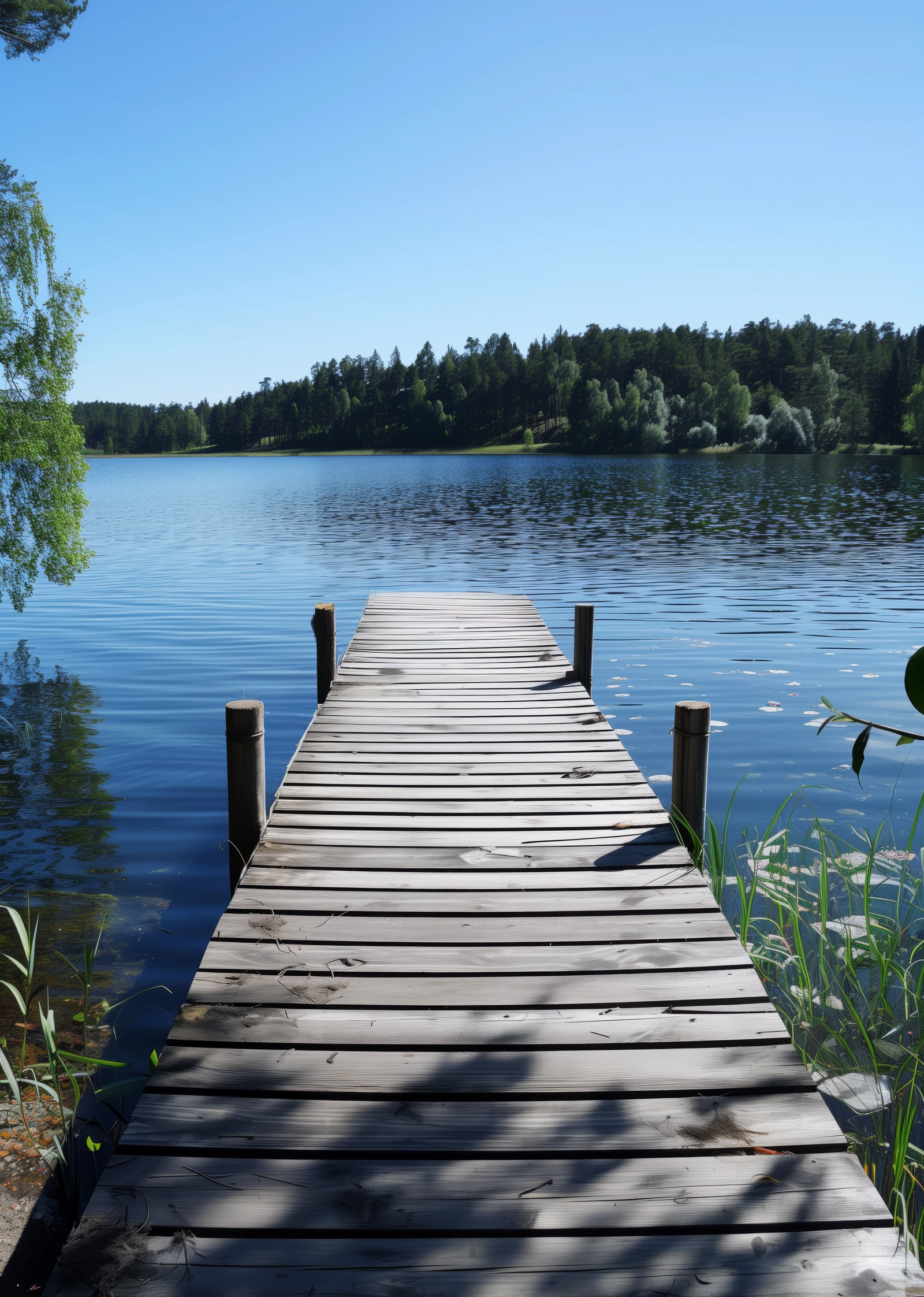 En brygga vid en sjö i ett somrigt Sverige