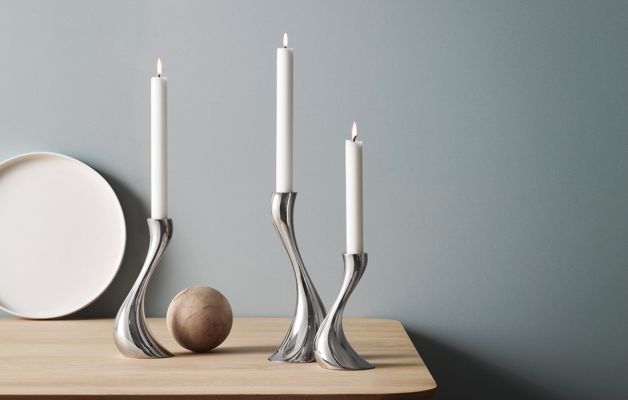 Tre ljusstakar i stål från Georg Jensen