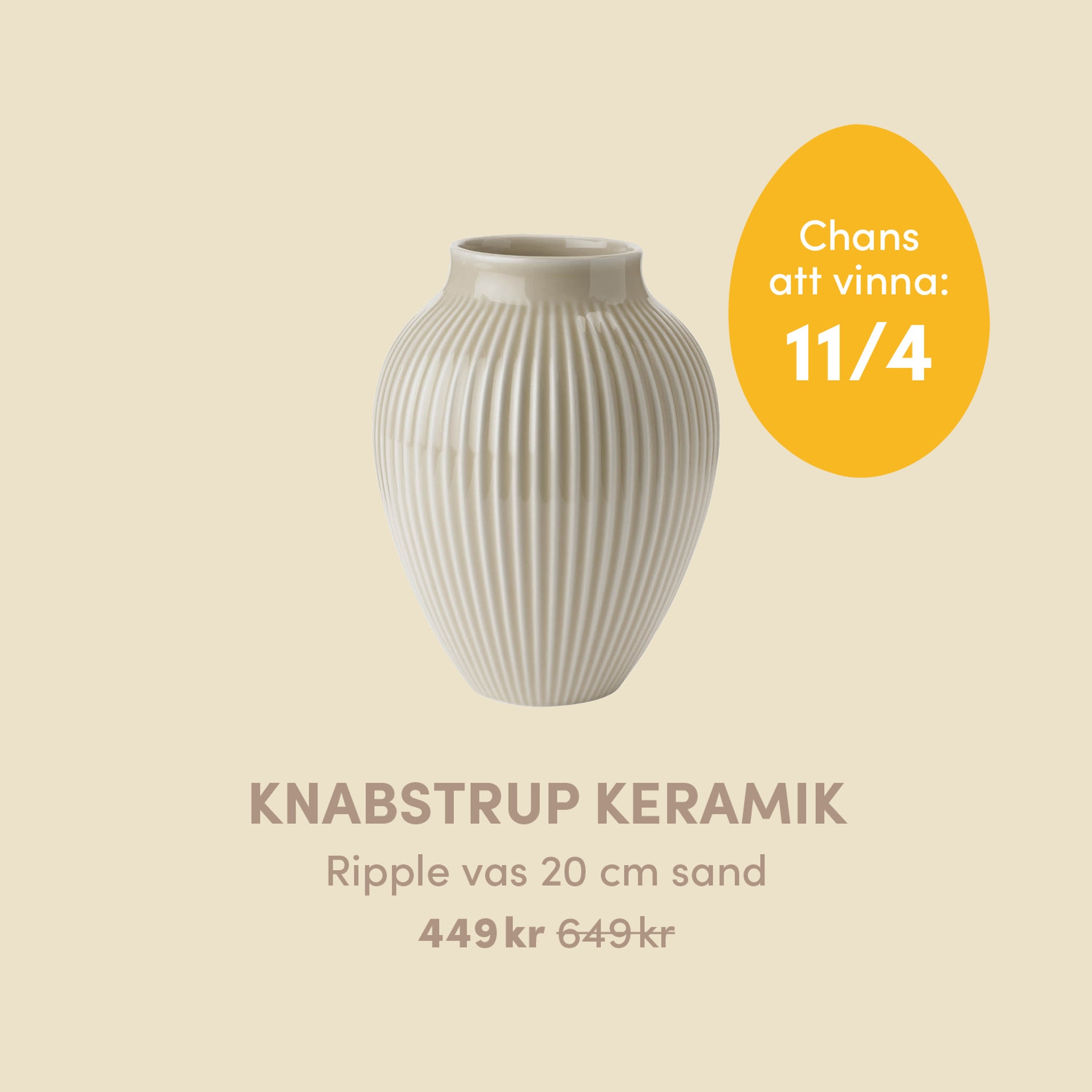 Knabstrup Keramik Ripple vas 20 cm i färgen sand