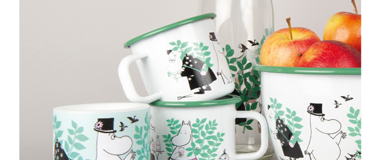 Krus i emalje med Mummi motiv