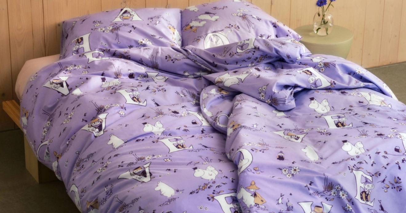 Mumin sängkläder lila påslakan och kuddfodral