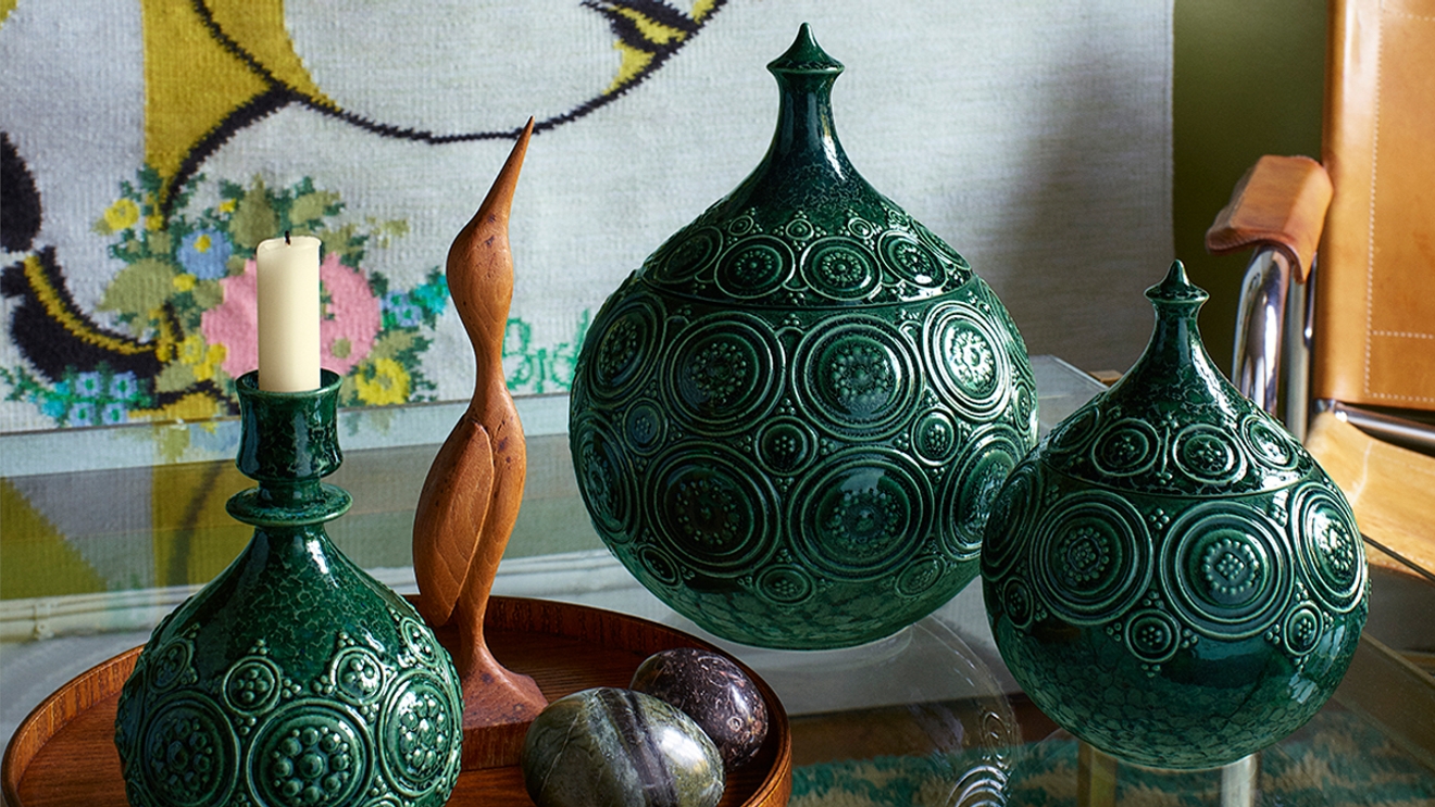 Björn Wiinblad Symphony lysestake og boks i mørkegrønn