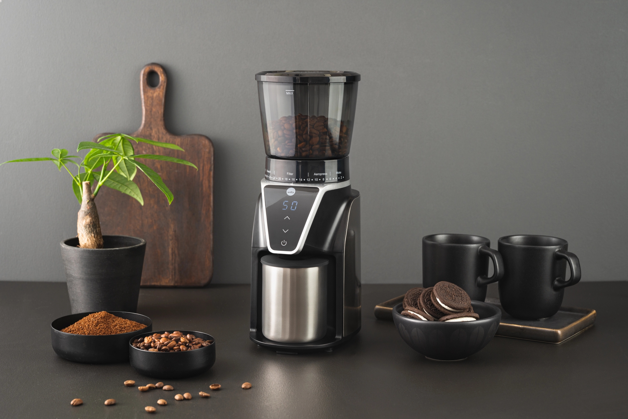 Elektrisk kaffekvern fra Wilfa med digitalt display