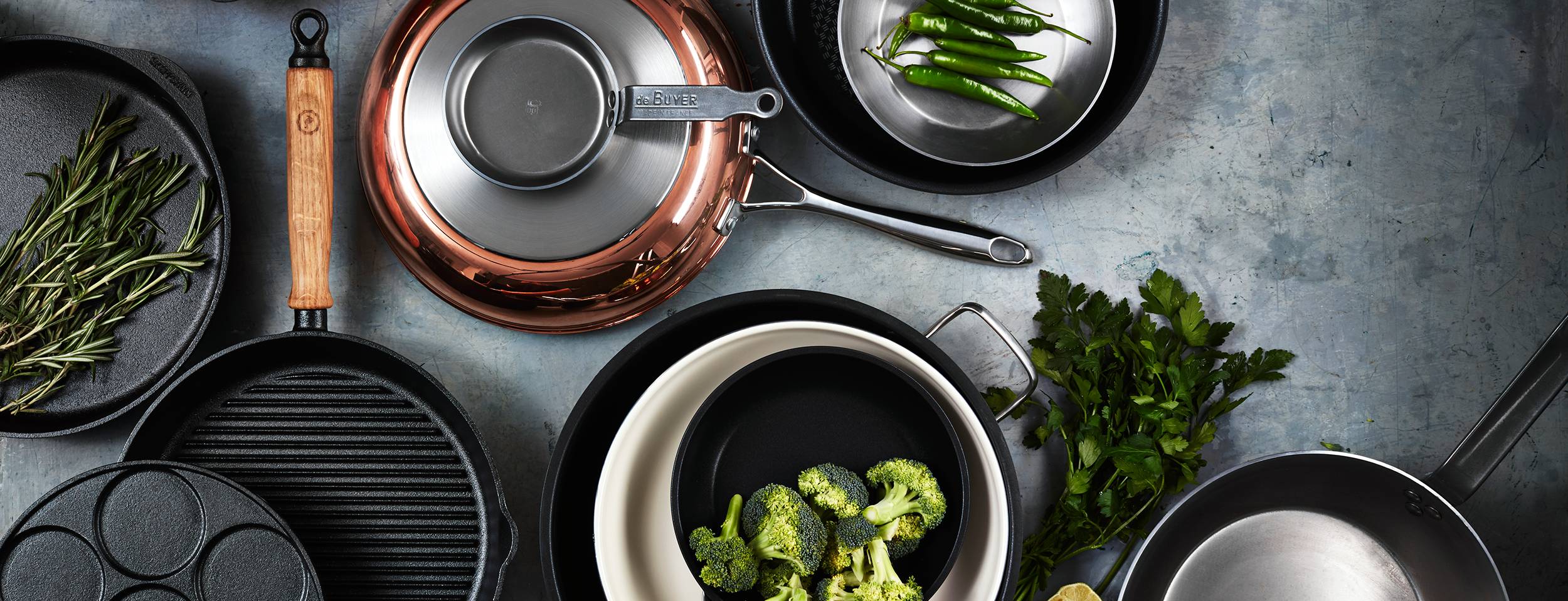 Bild som visar flera olika typer av stekpannor 