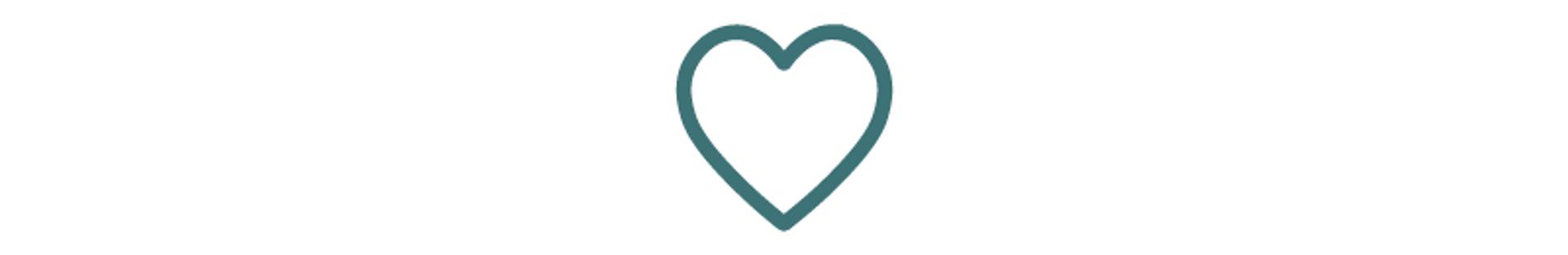 A teal outline of a heart on a white background.