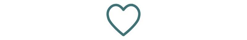 A teal outline of a heart on a white background.