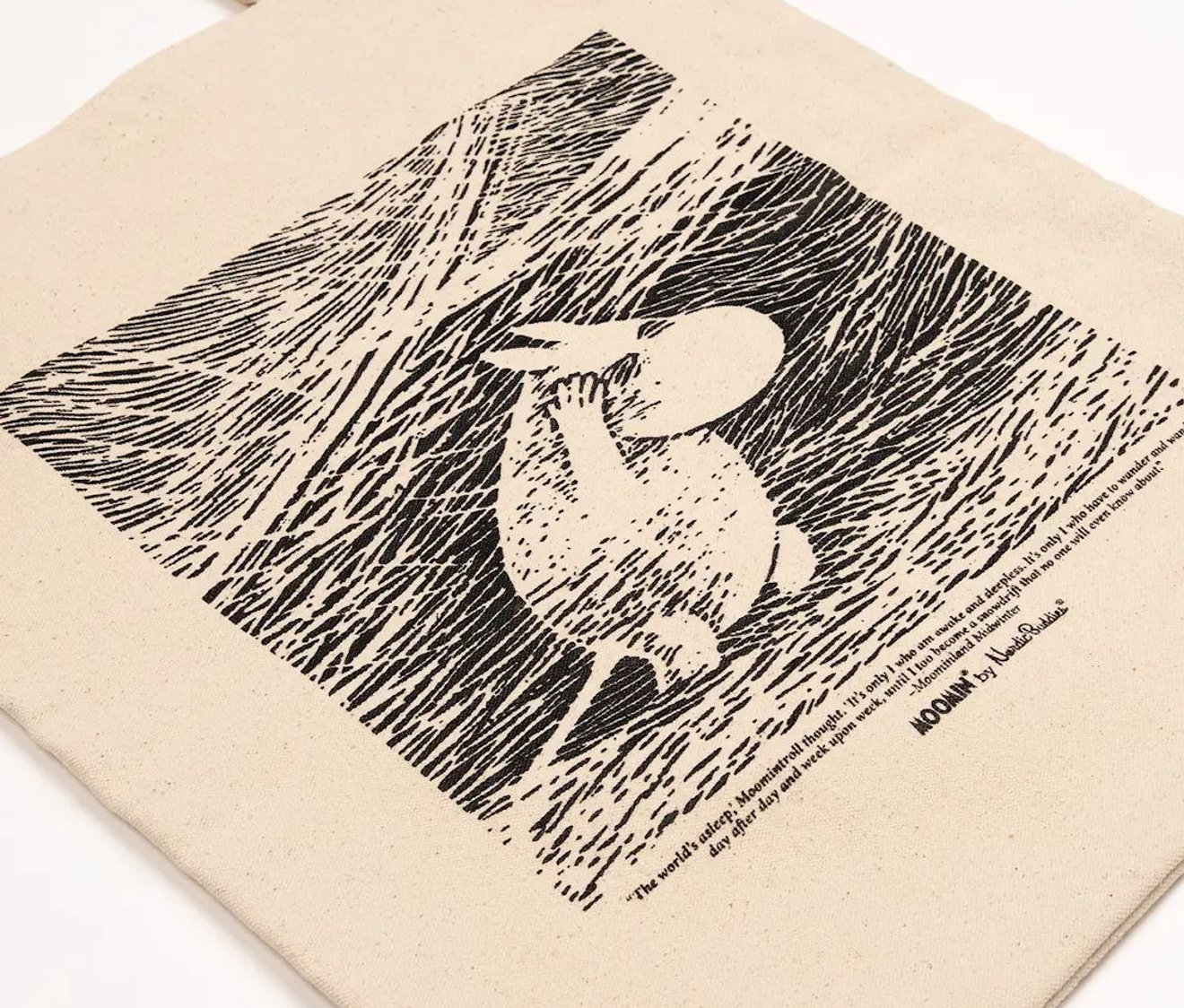 Tygpåse med mumintrollet på från vintermugg med snöstorm