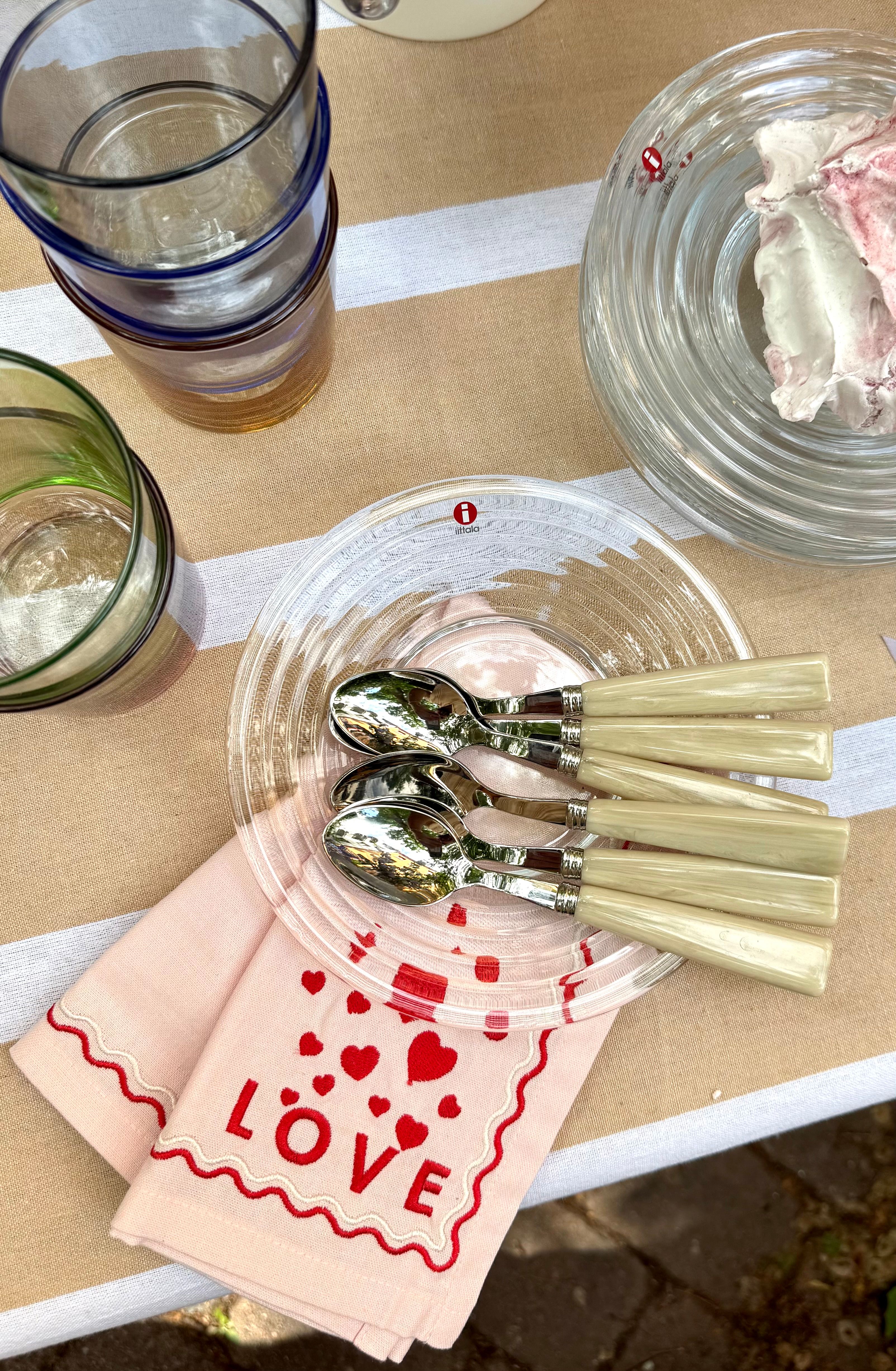a napkin with hearts and the word love on it