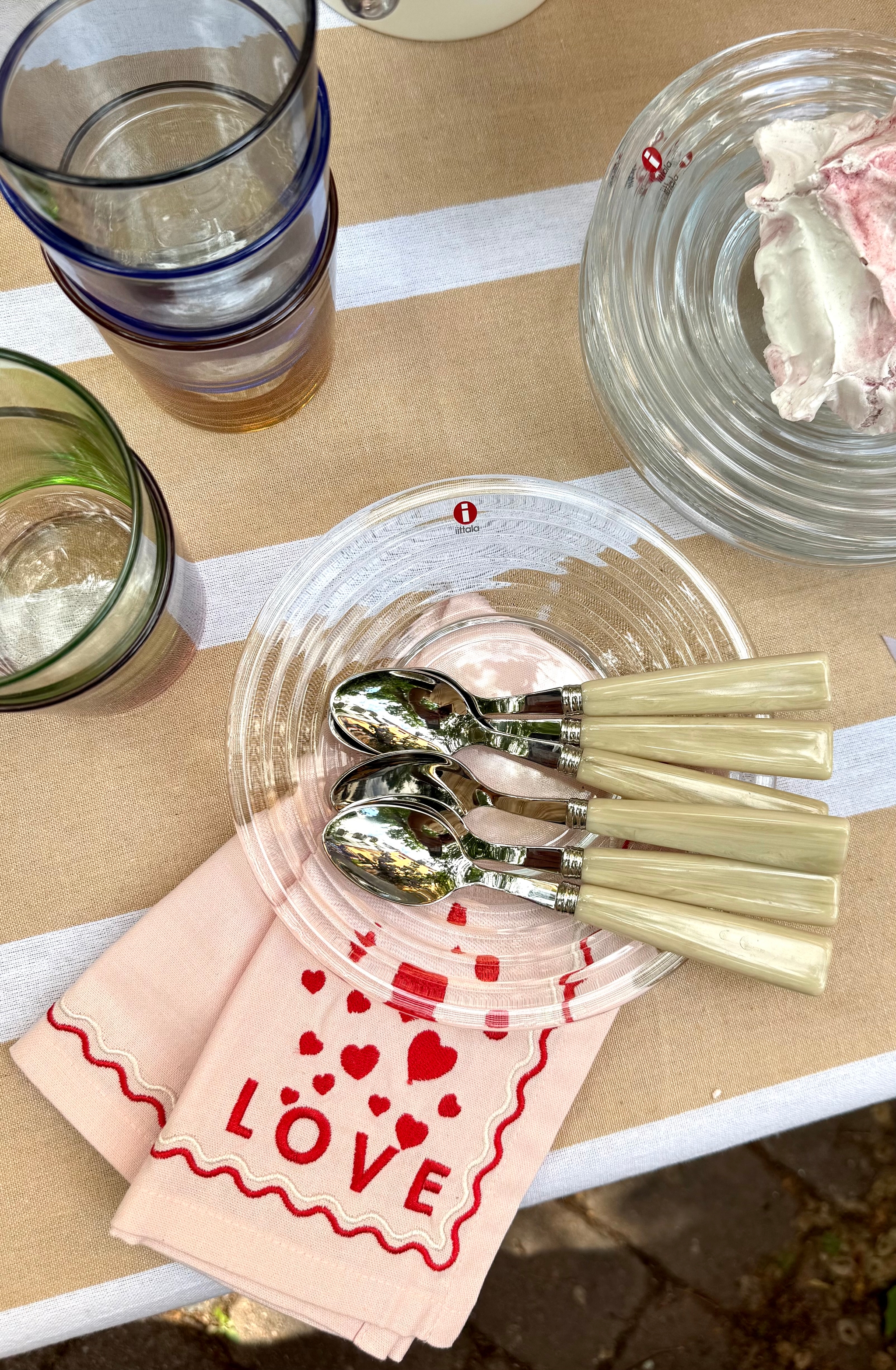a napkin with hearts and the word love on it