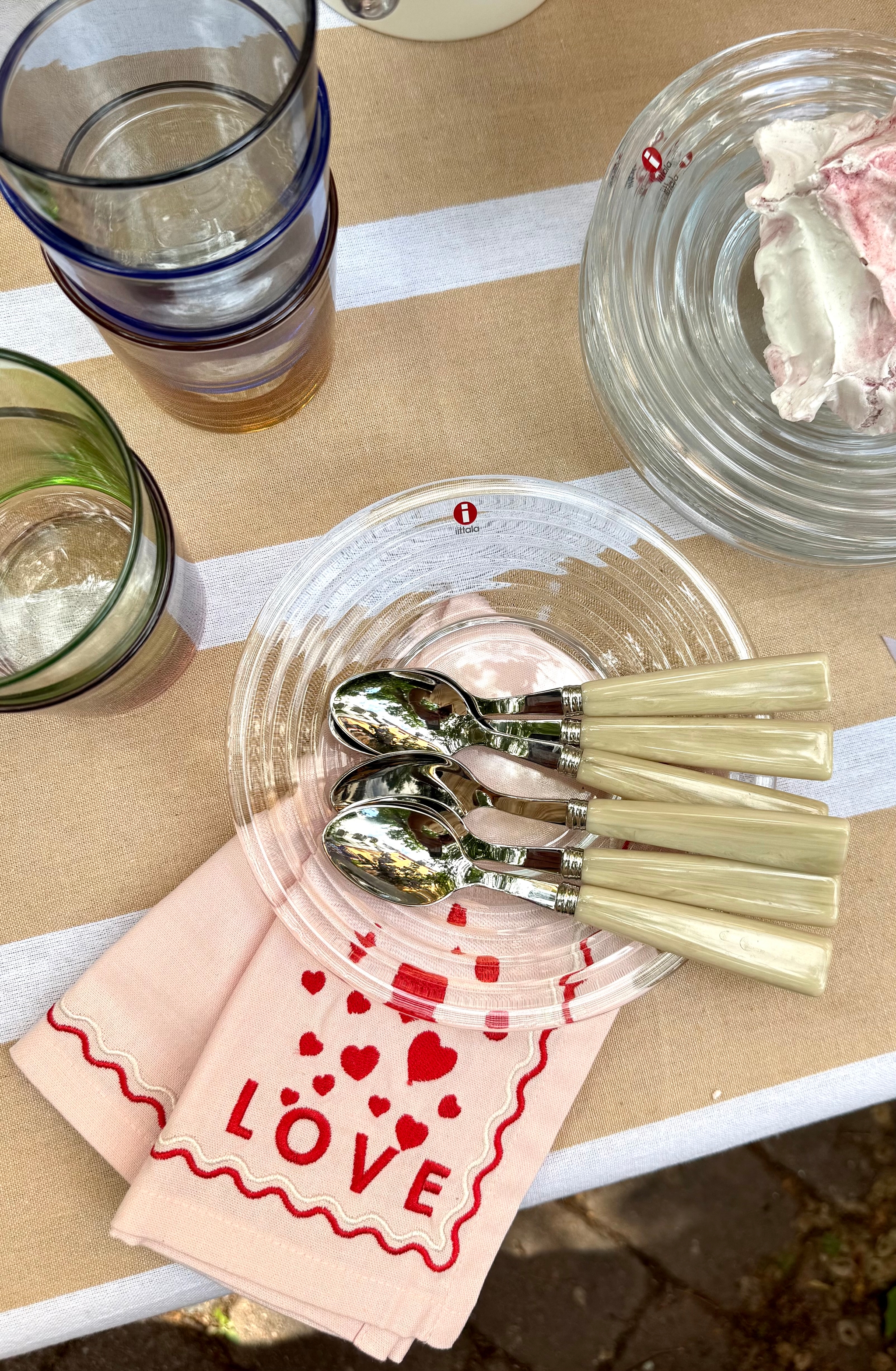 a napkin with hearts and the word love on it