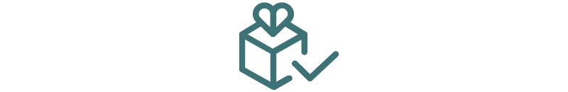 Gift box icon with a heart and a checkmark.