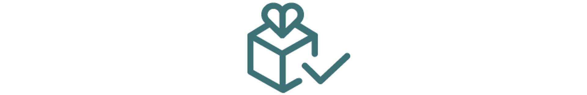 Gift box icon with a heart and a checkmark.
