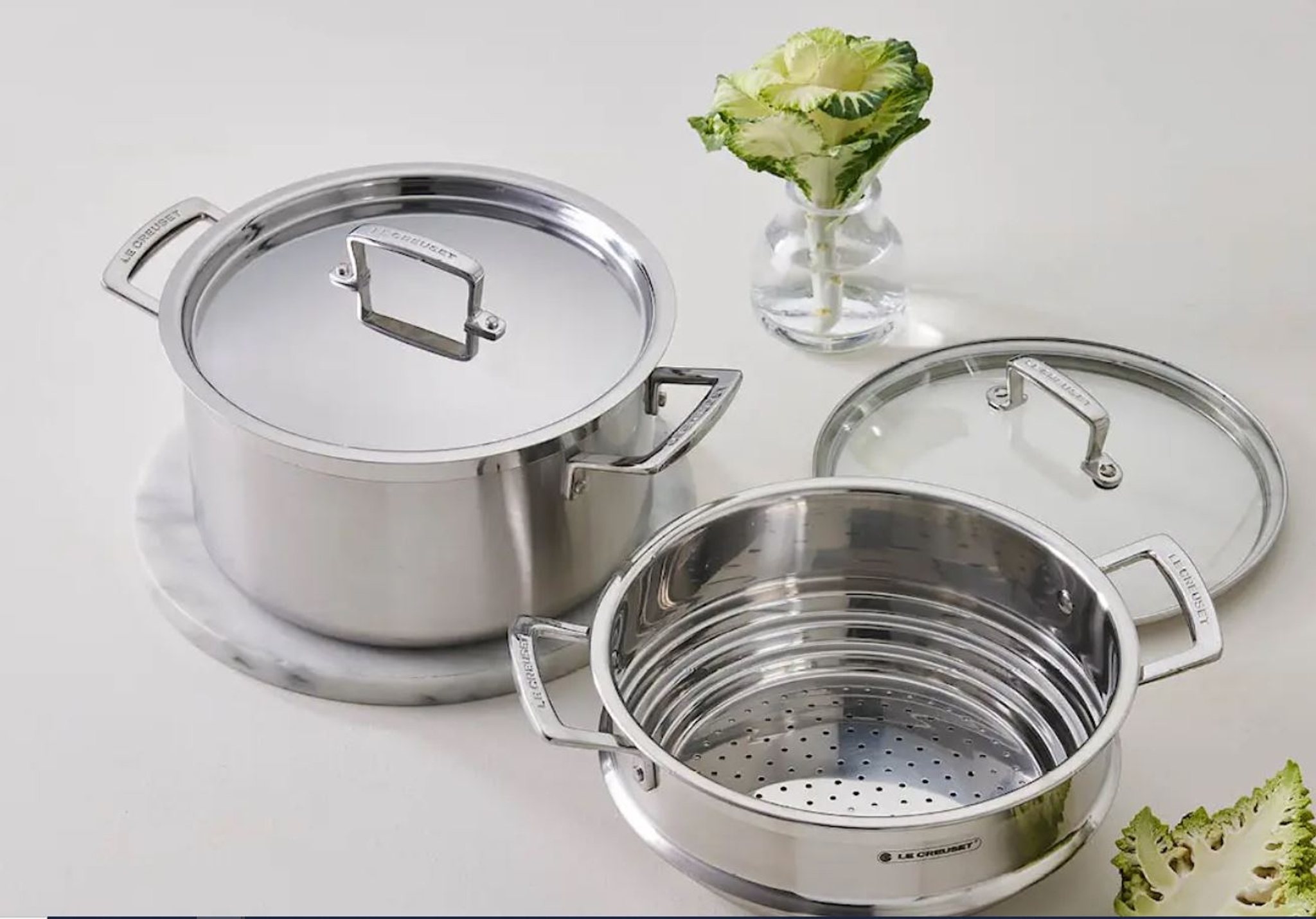 Le Creuset kasserolle med lokk i rustfritt stål