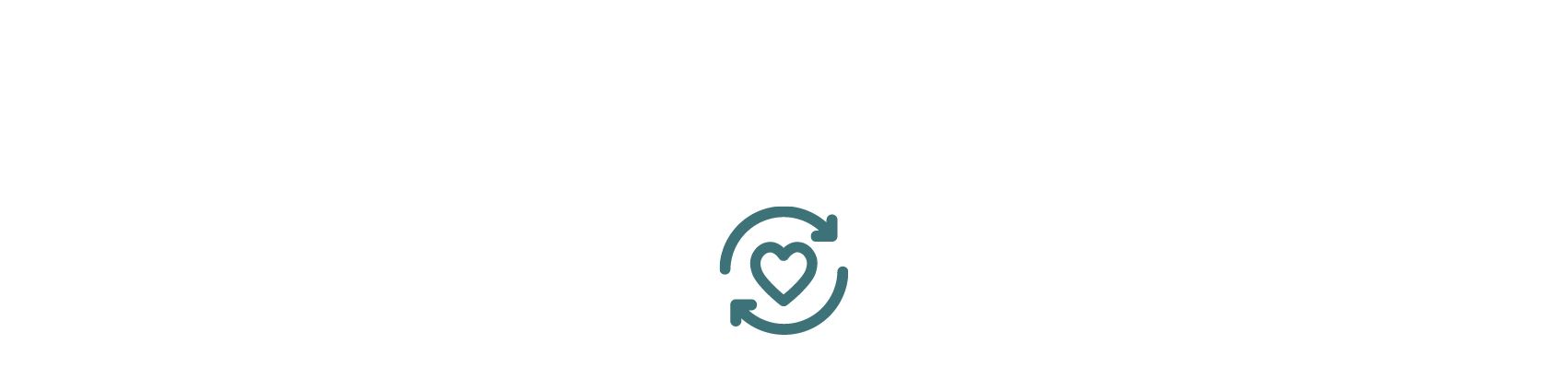 A teal outline icon of a heart surrounded by two circular arrows.