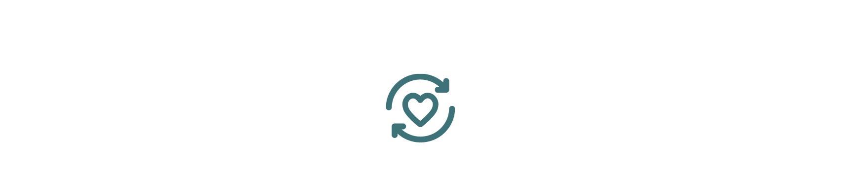 A teal outline icon of a heart surrounded by two circular arrows.