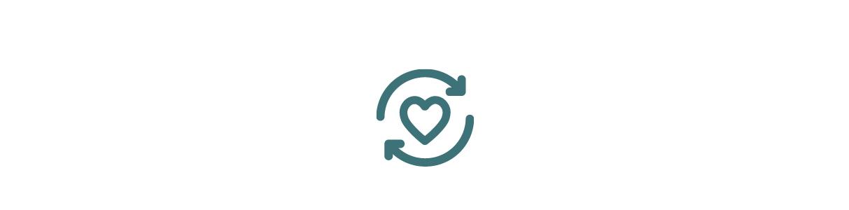 A teal outline icon of a heart surrounded by two circular arrows.