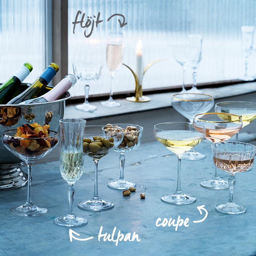 Bubbelskola - Champagneglas i olika storlekar