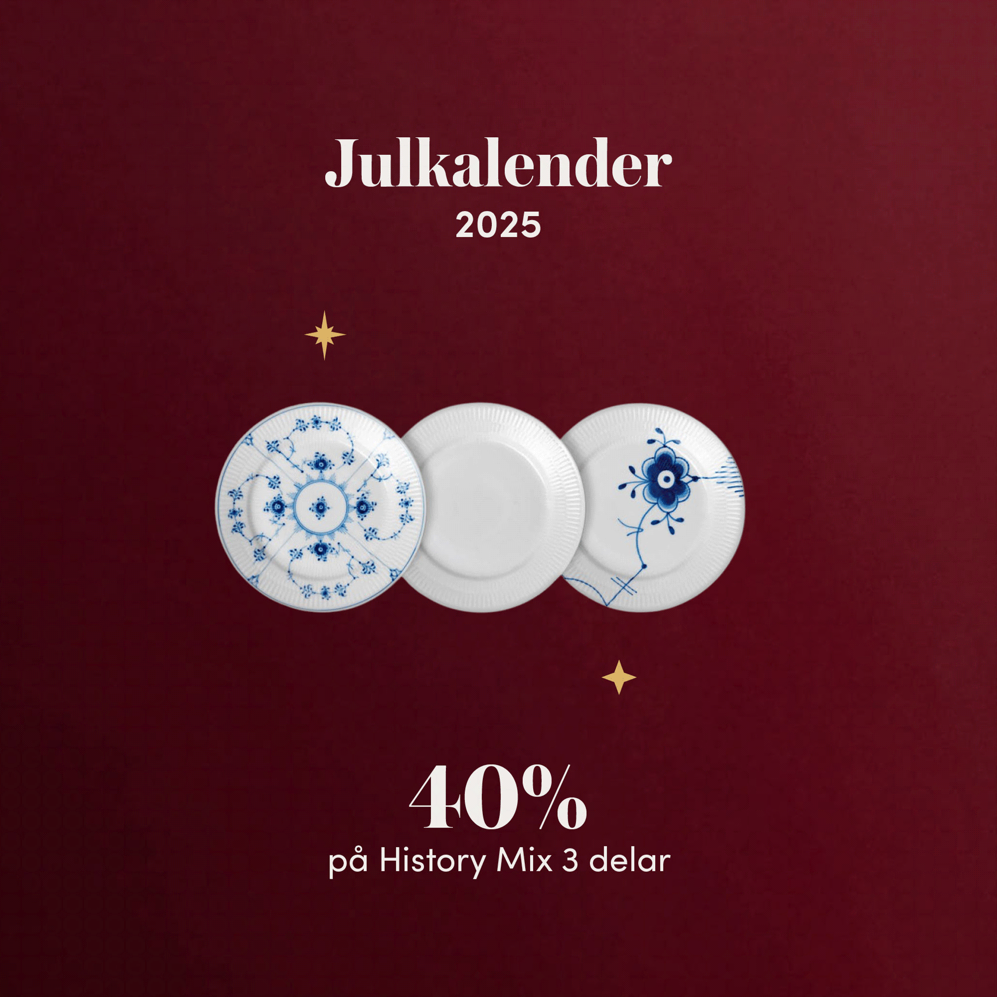 Bonuslucka 40% på Royal Copenhagen skålar, muggar & assietter 3 delar