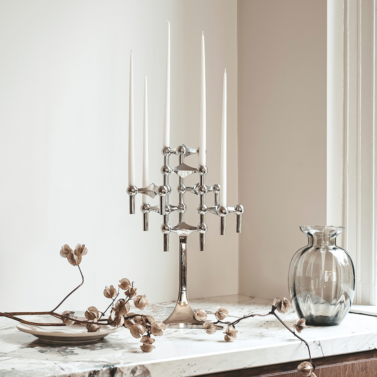 STOFF Nagel ljusstake silver