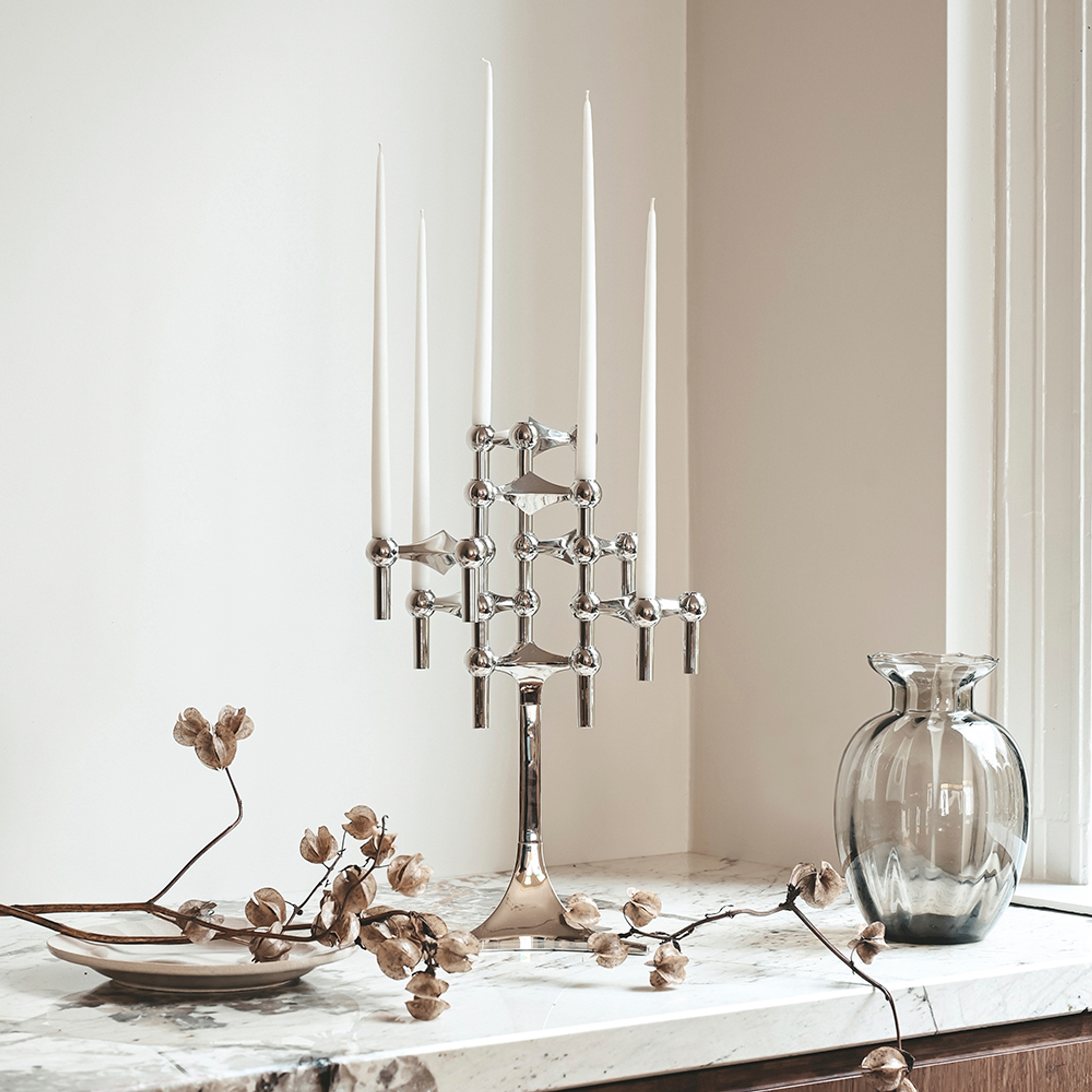 STOFF Nagel ljusstake silver