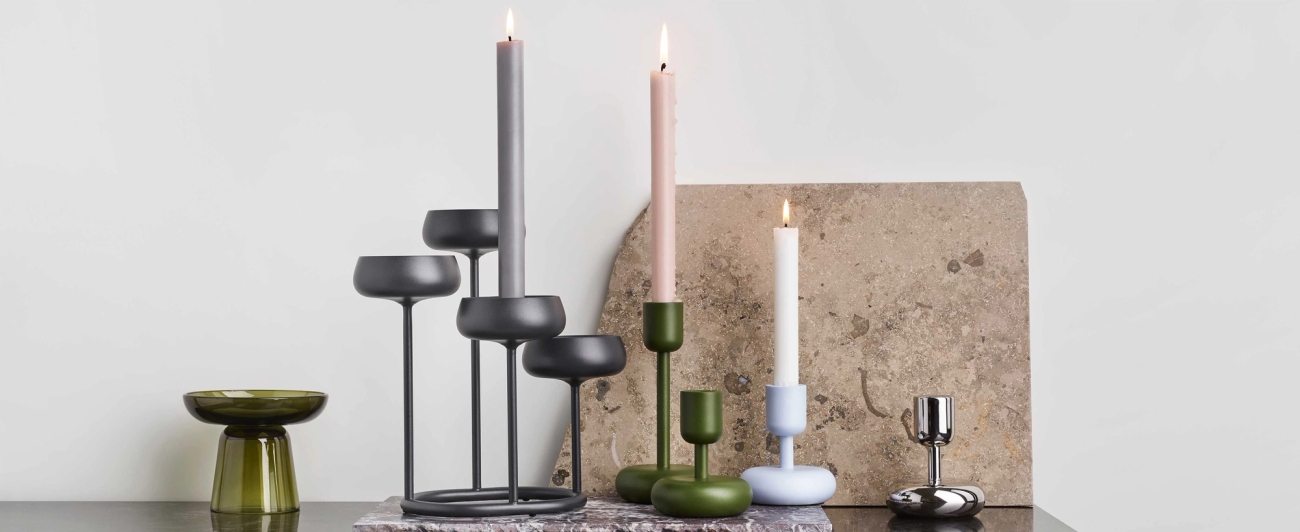 Kynttilänjalat iittala nappula musta valkoinen vihreä