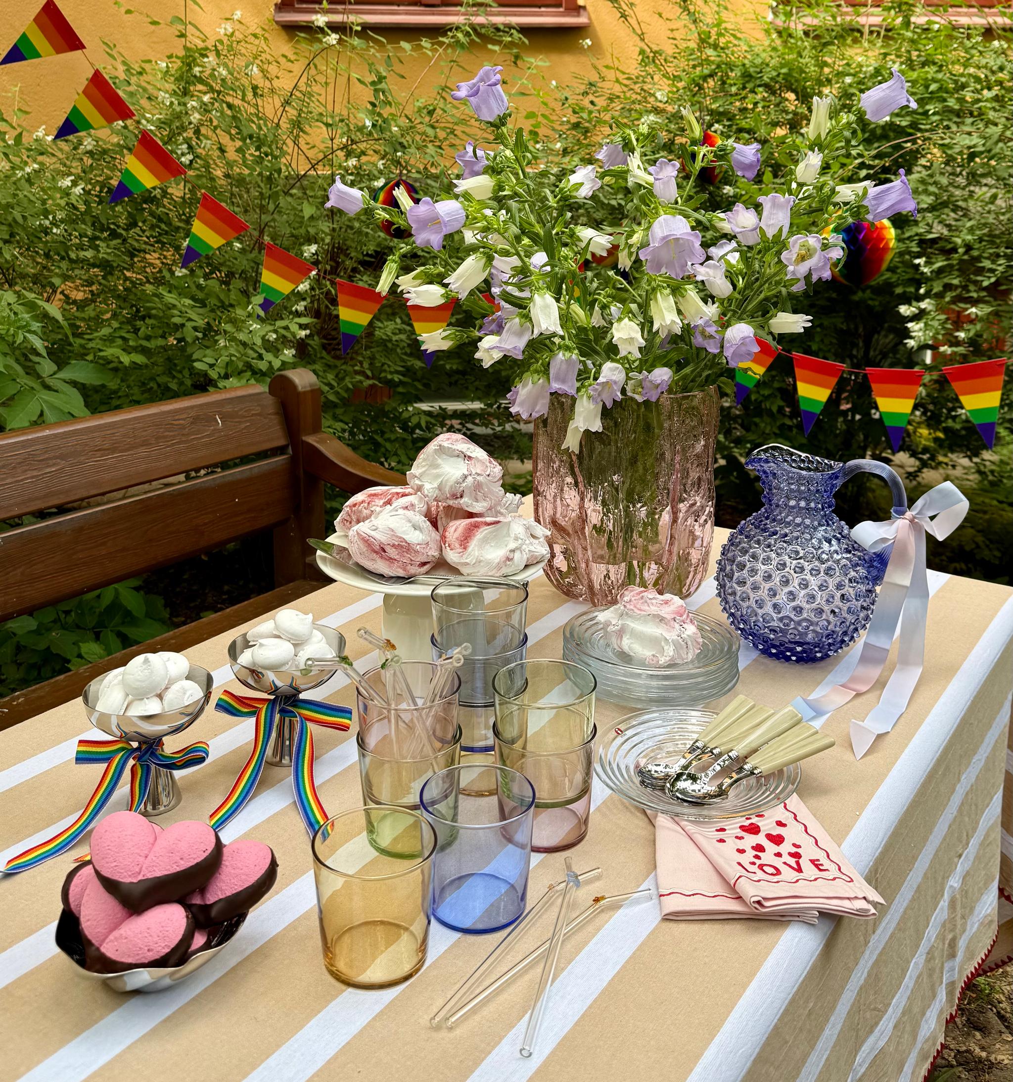 a table with a vase of flowers on it