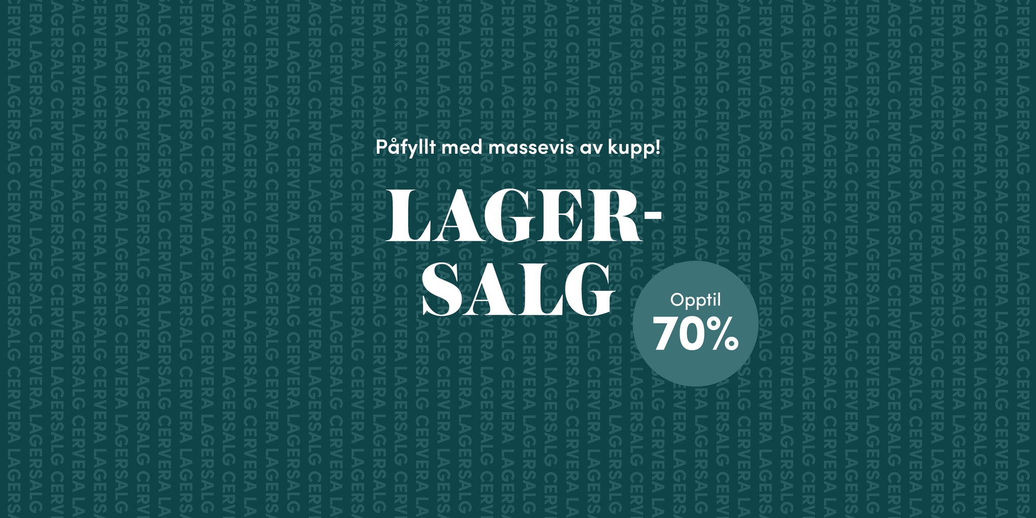 Grafisk banner for lagersalg med massevis av kupp og opptil 70 % rabatt.