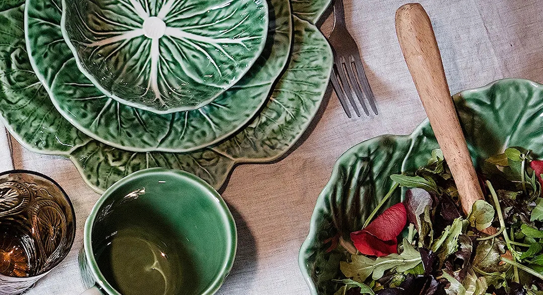 Bordallo Pinheiro - Tyylikkäät vihreät Cabbage Kaalinlehti lautaset ja kulhot
