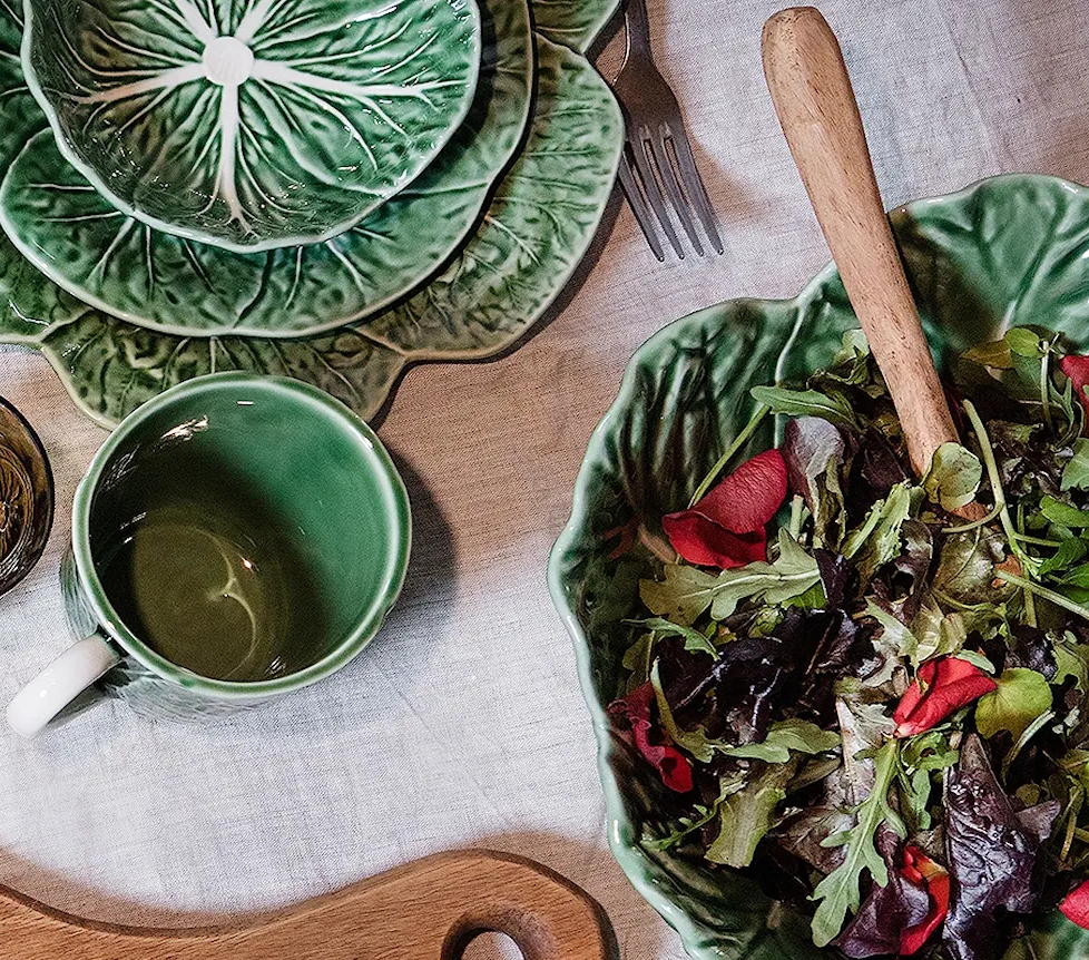 Bordallo Pinheiro - Tyylikkäät vihreät Cabbage Kaalinlehti lautaset ja kulhot