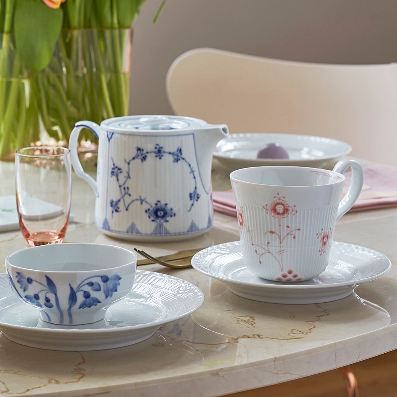Koppar & fat Royal Copenhagen blå och röd 