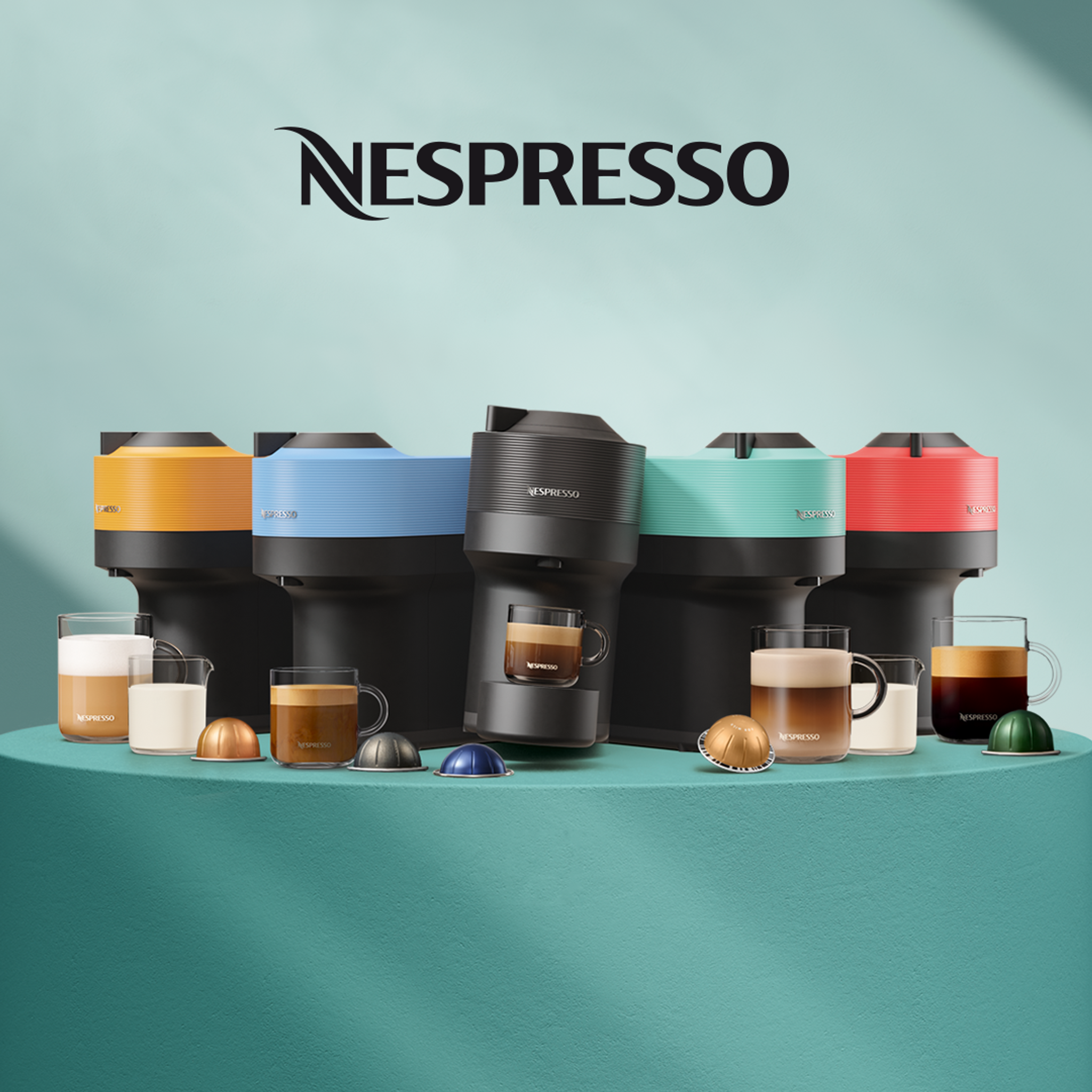 nespresso kapselikoneet eri väreissä ja eri kahvijuomilla 