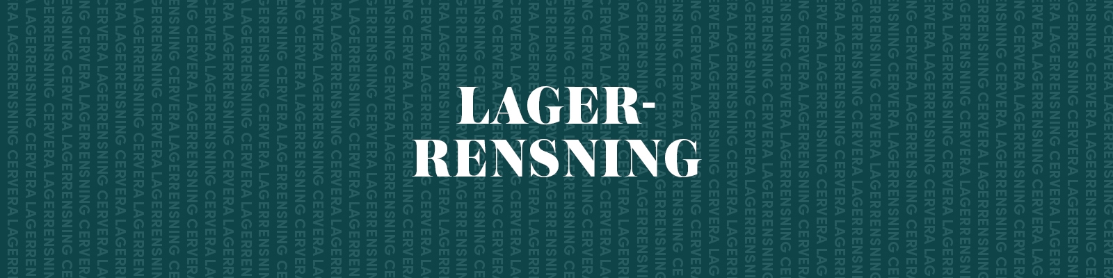 Banner med texten ”Lagerrensning” i vit stilren font mot mörkgrön bakgrund.