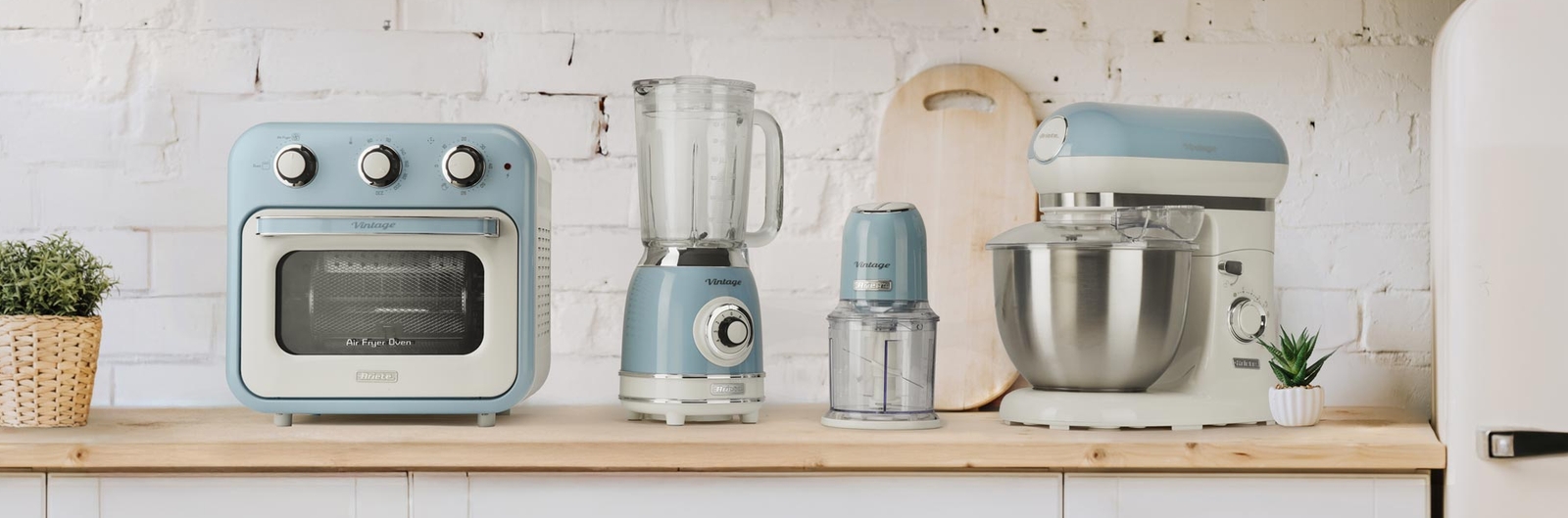 Ariete vintage blender, köksmaskin och micro i ljusblått