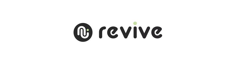 Revive logo featuring a stylized 'n' in a black circle.