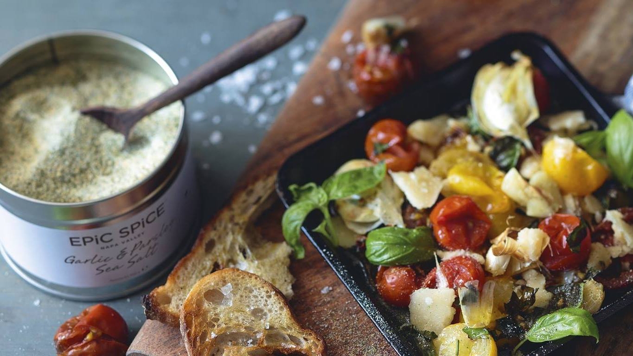 Epic Spice garlic och parmesan, tomater basilika och ost