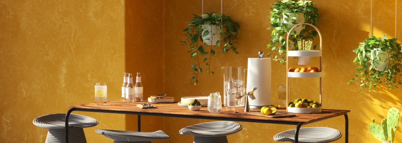 Umbra sommar produkter på träbord 