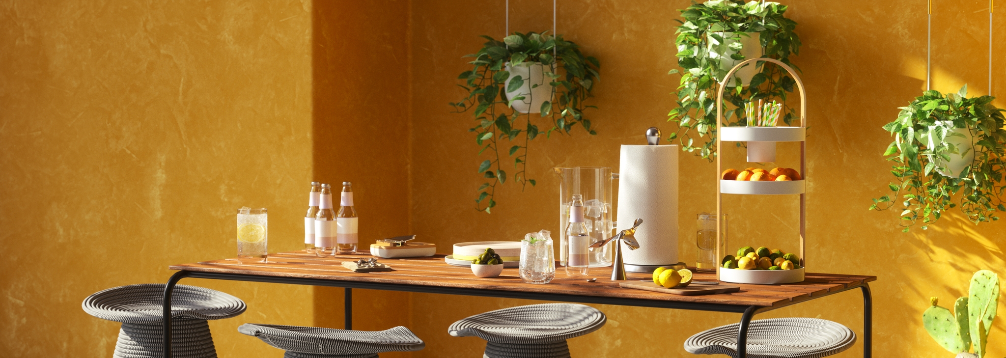 Umbra sommar produkter på träbord 