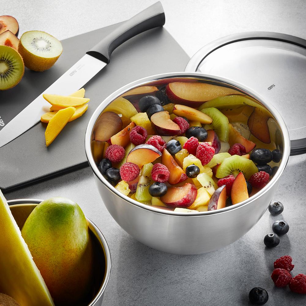 gefu teräskulho kannella hedelmät hedelmäsalaatti keittiöveitset leikkuulauta