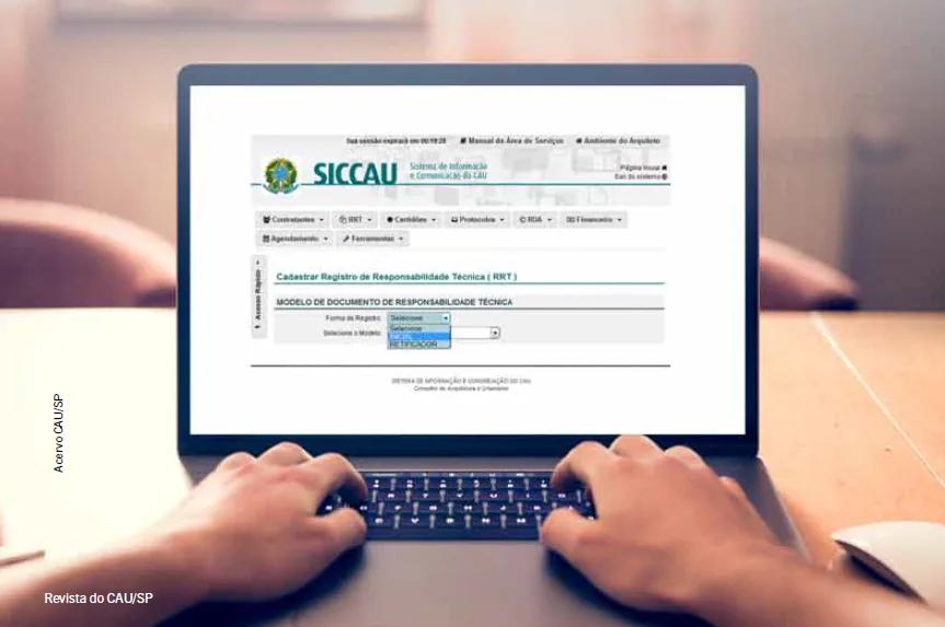 Tela do SICCAU, o sistema on-line do CAU, aberta no cadastro de Registro de Responsabilidade Técnica