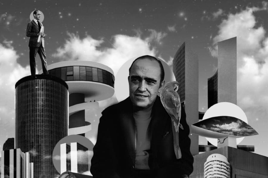 Foto de Oscar Niemeyer, icônico arquiteto brasileiro.